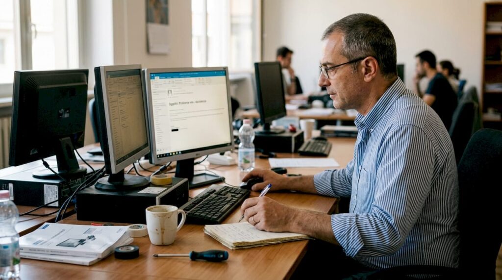 Un tecnico informatico si occupa dell’assistenza ai computer direttamente in ufficio.