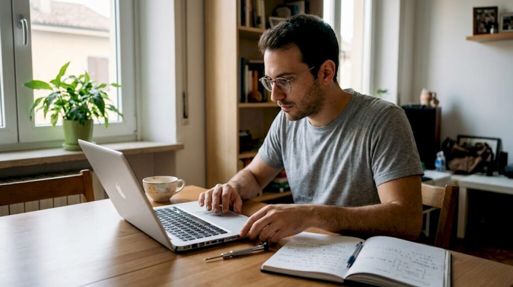 Un uomo migliora le prestazioni del suo computer direttamente da casa.